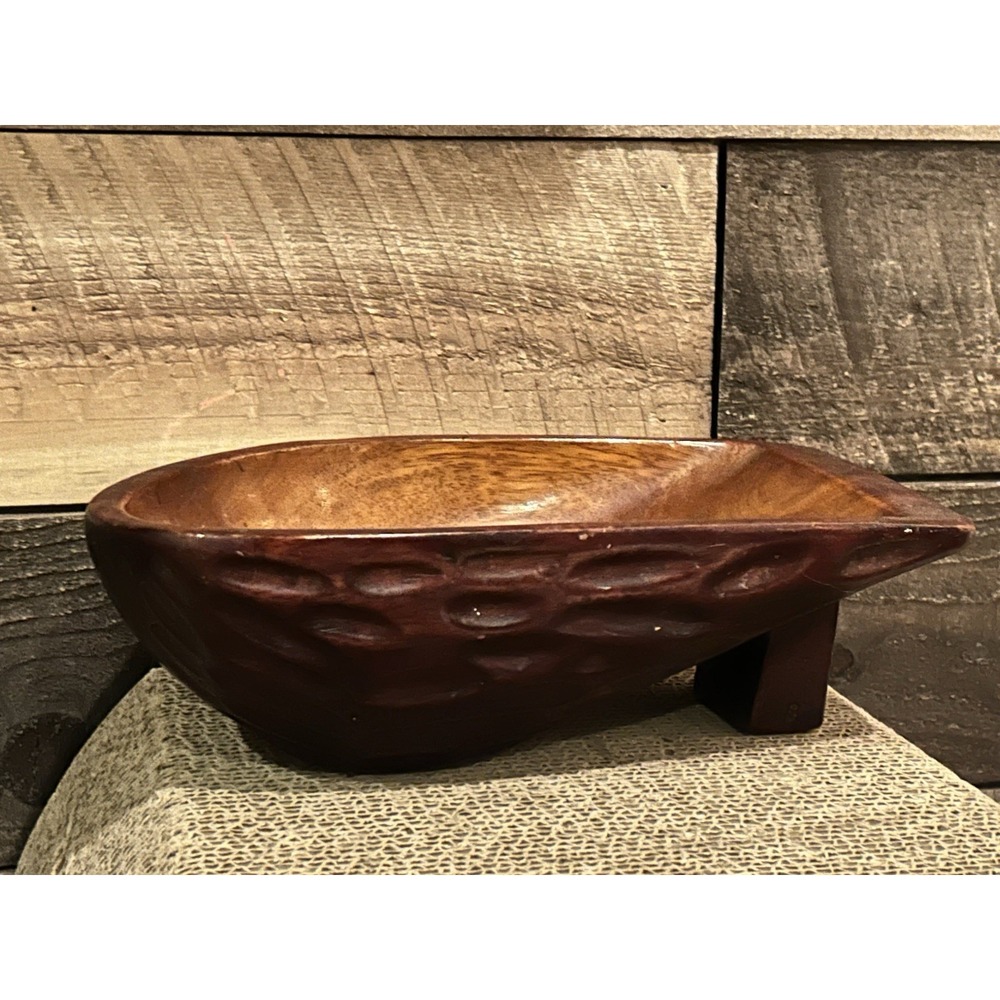Vintage Wooden Nut Bowl Lid Handcrafted Walnut Shaped M/L